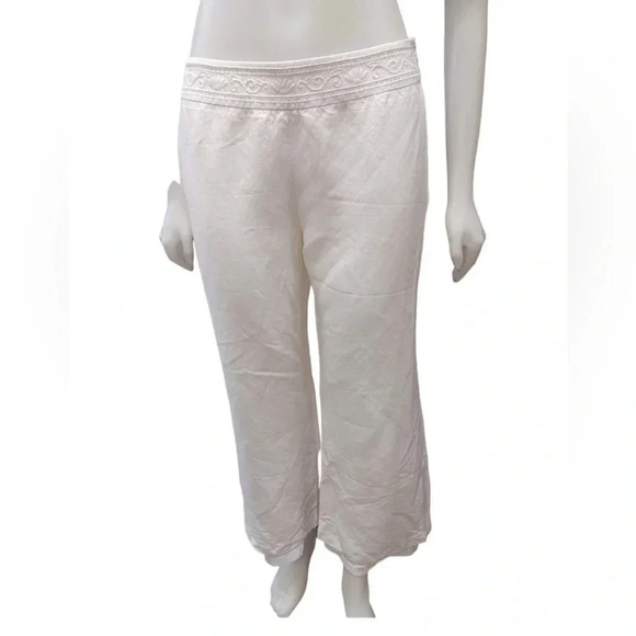 Precis Petites Linen Blend White Wide Leg Pants Size 10 - Picture 2 of 10